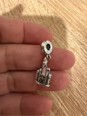 Pandora Silver Castle Dangle Charm with Pink Enamel Accents
